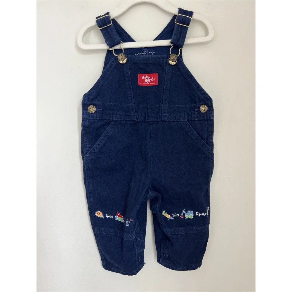OshKosh Baby B'Gosh Overalls Vtg 12M Construction Vestbak Embroidered 90s Y2K